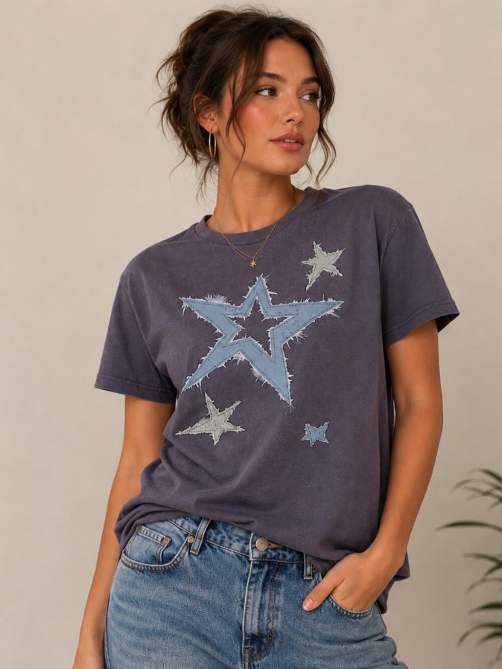 Y2K Star Graphic Tee Gray Medium